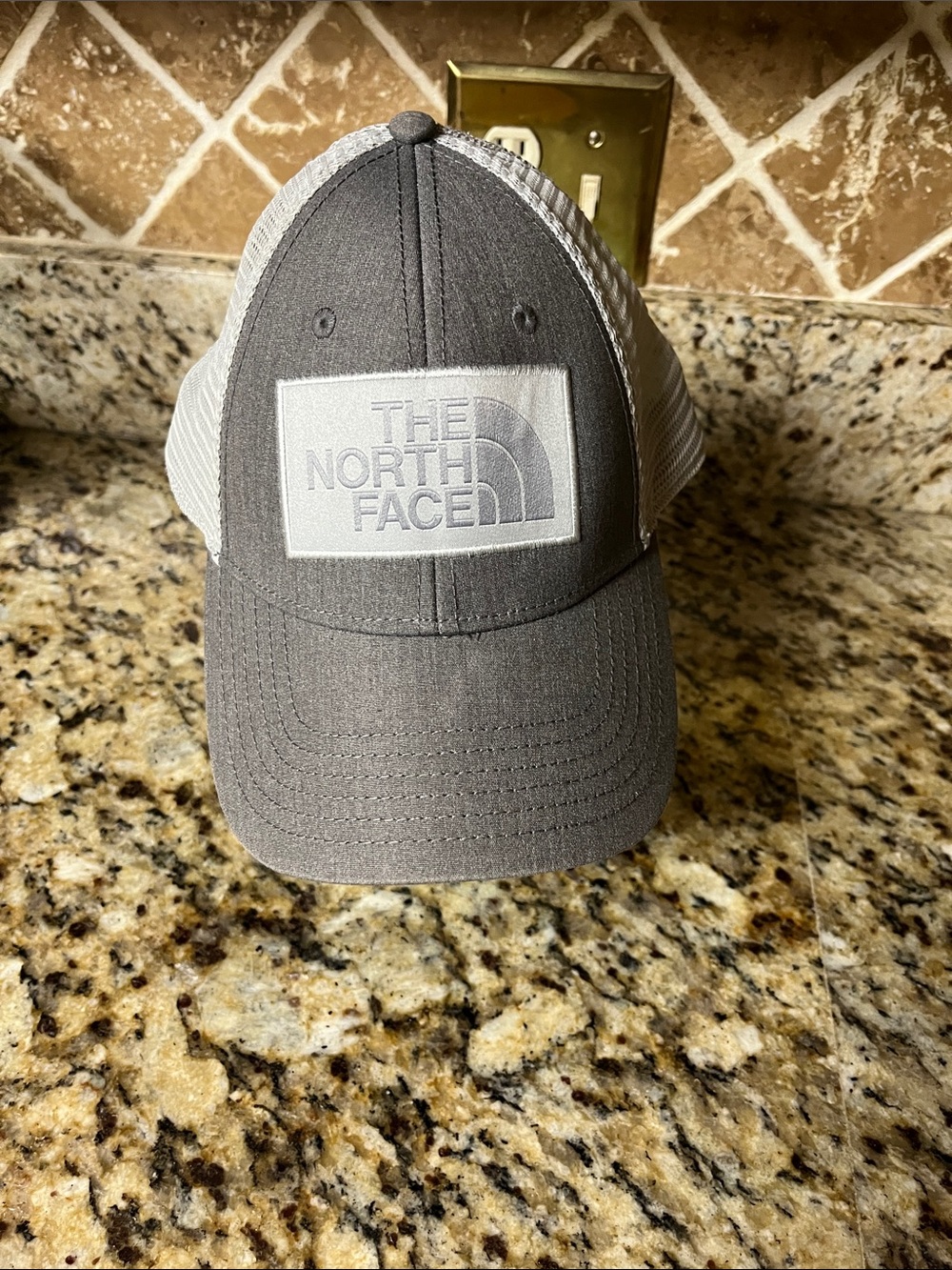 The North Face Gray and White Mesh Logo Cap